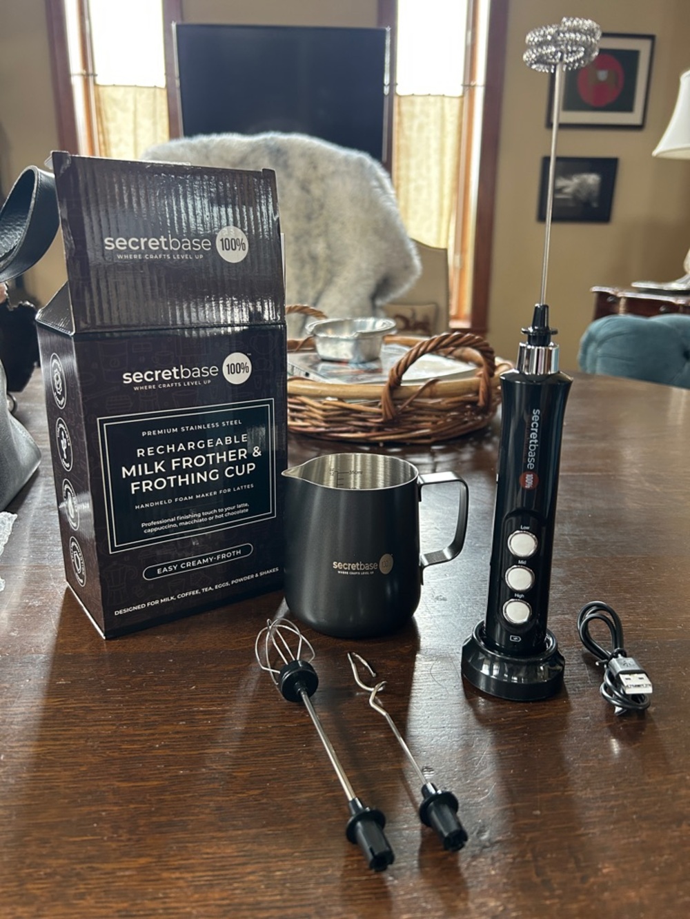 Rechargeable Milk Frother & Frothing Cup - Black